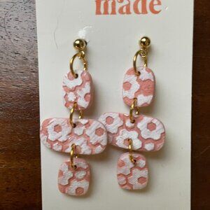 Bundle 3/$12.  Cozy Made Pink and White Floral Dangle Earrings